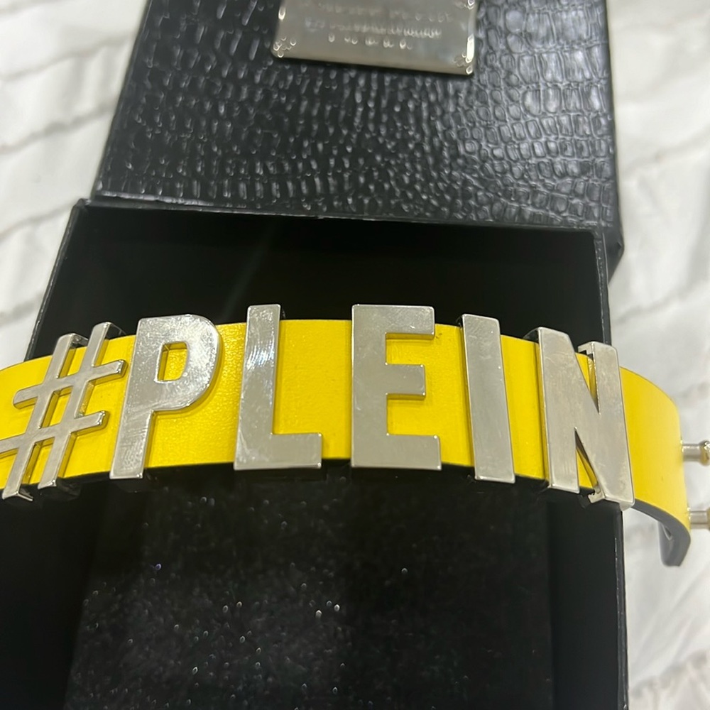 💛 Philipp Plein Couture Yellow Leather “Evil Lifes” Bracelet – Unisex